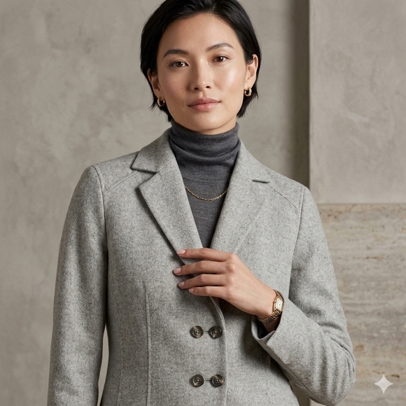 Vintage Cashmere Blend Reversible Blazer Jacket Charcoal And Silver Gray Size L - Picture 12 of 12